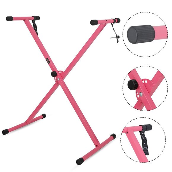 Keyboard Stand Single X Style Adjustable Lift Piano Riser For 49 To 88 Keys Pink - Picture 1 of 6